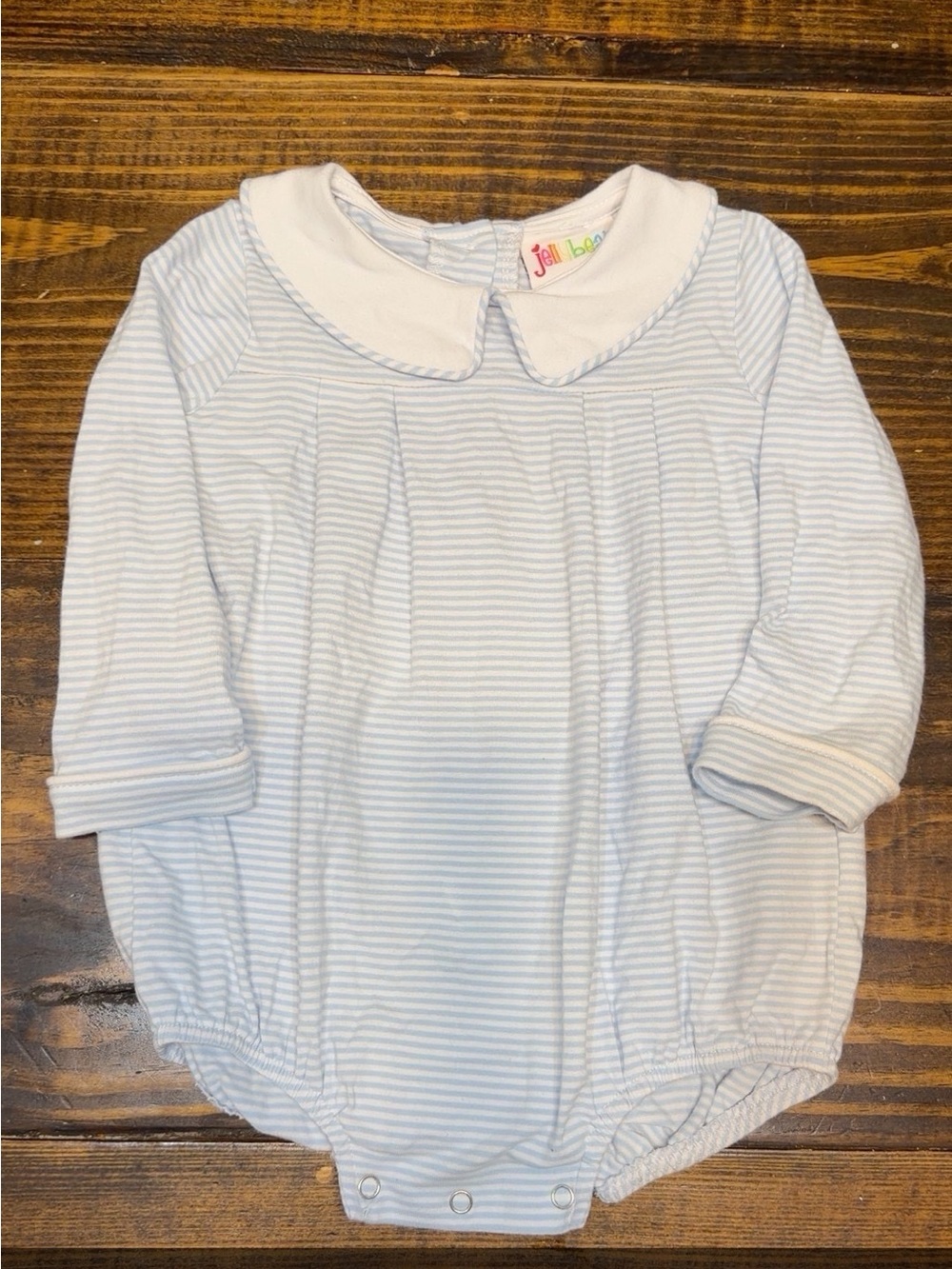 Jellybean Baby Blue Striped One-Piece with Peter Pan Collar